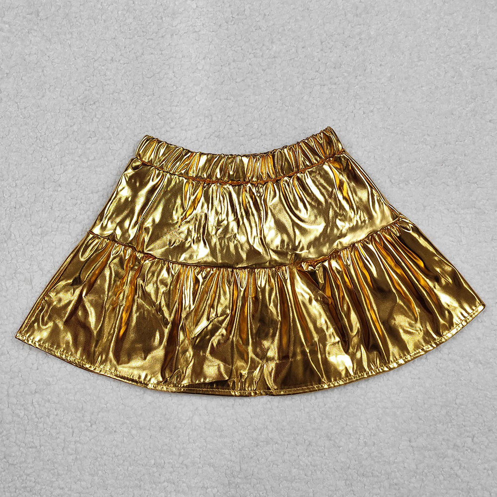 3 Colors Sibling Baby Girls Leather Metallic Skirts Bottoms
