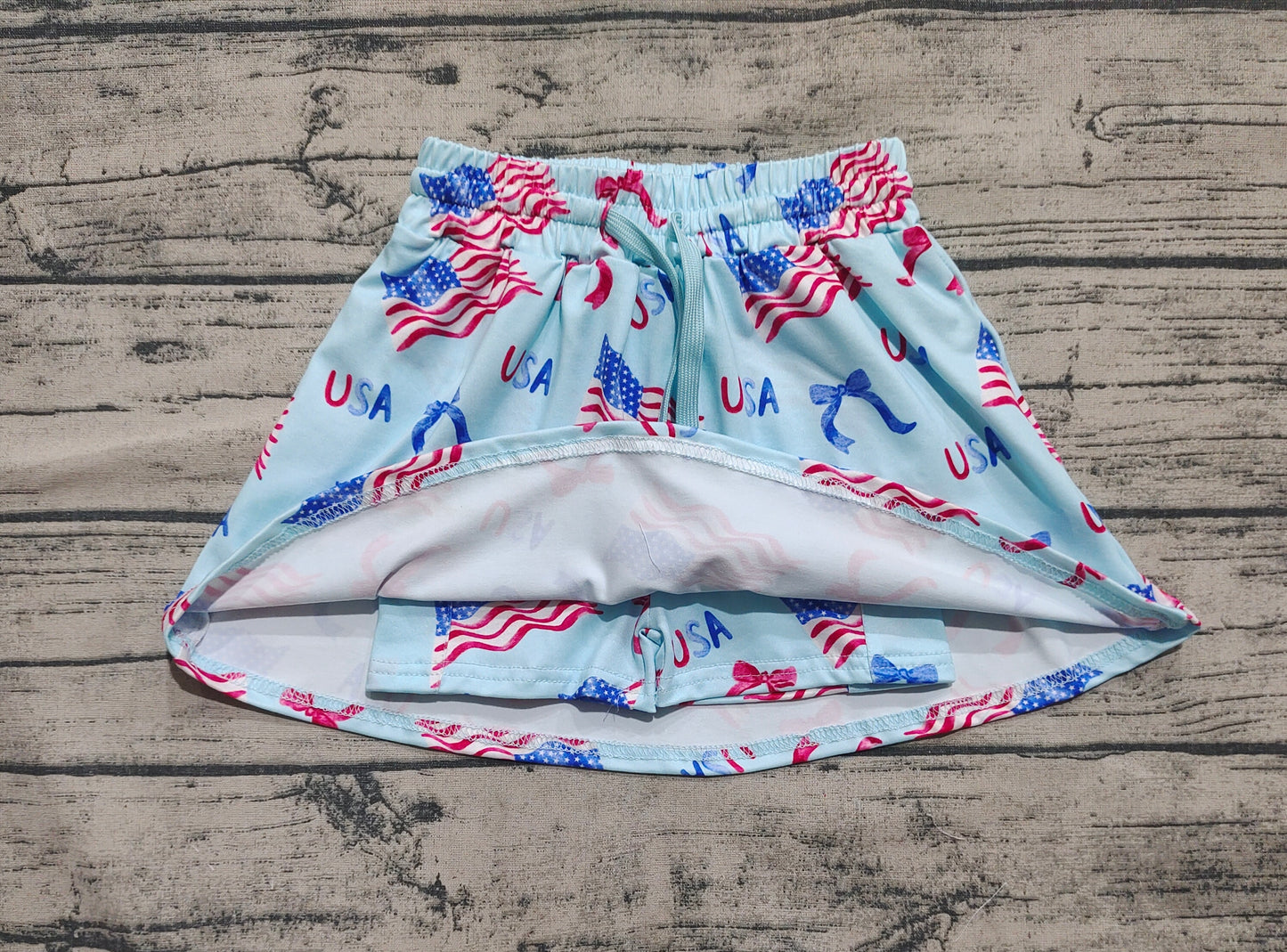 Baby Girls 4th Of July Flags Bows Summer Skort Skirts