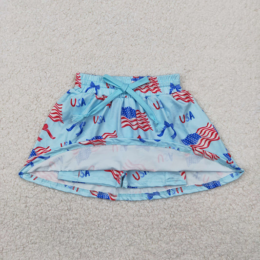 Baby Girls 4th Of July Flags Bows Summer Skort Skirts