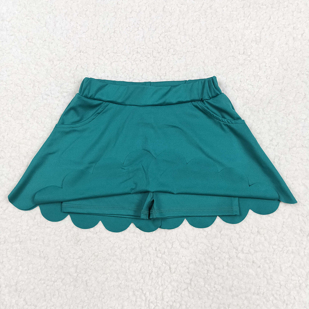 Baby Girls Dark Green Yoga Active Pockets Scallop Skirt Shorts Bottoms