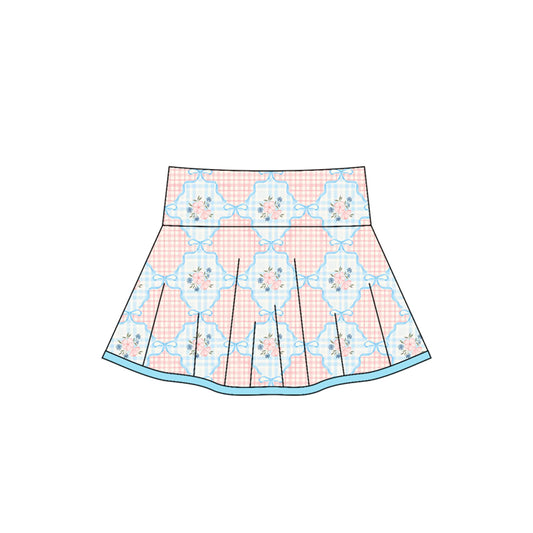 Baby Girls Pink Flowers Plaid Skirts Preorder