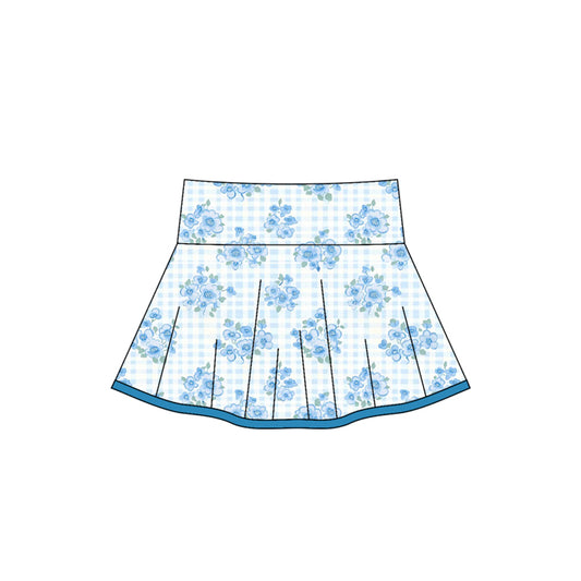 Baby Girls Blue Flowers Plaid Skirts Preorder