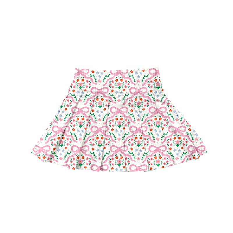 Baby Girls Pink Bows Floral Plaid Yoga Skorts Bottom Preorder