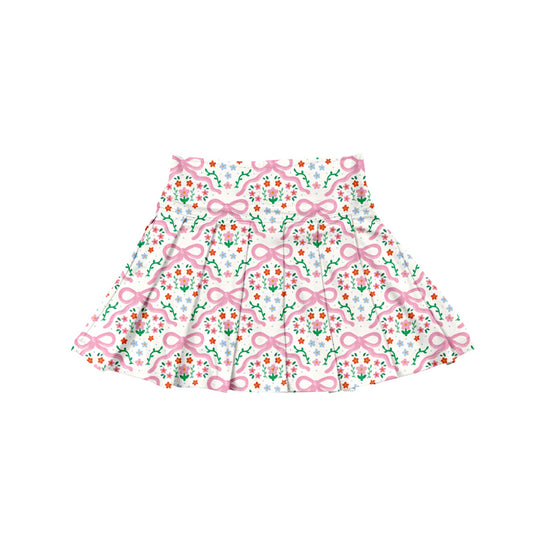 Baby Girls Pink Bows Floral Plaid Yoga Skorts Bottom Preorder