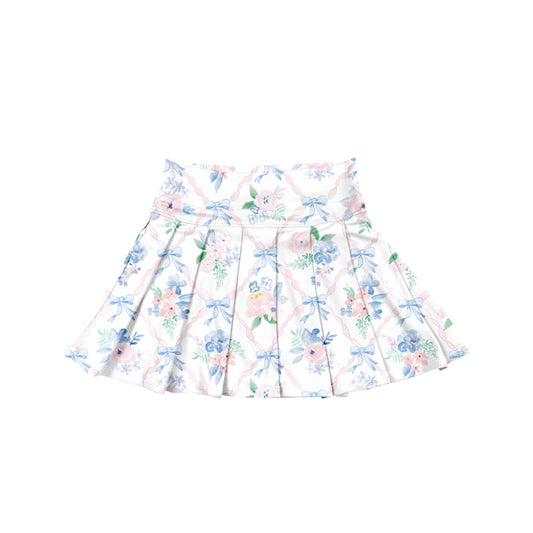Baby Girls Pink Blue Bows Floral Plaid Yoga Skorts Bottom Preorder
