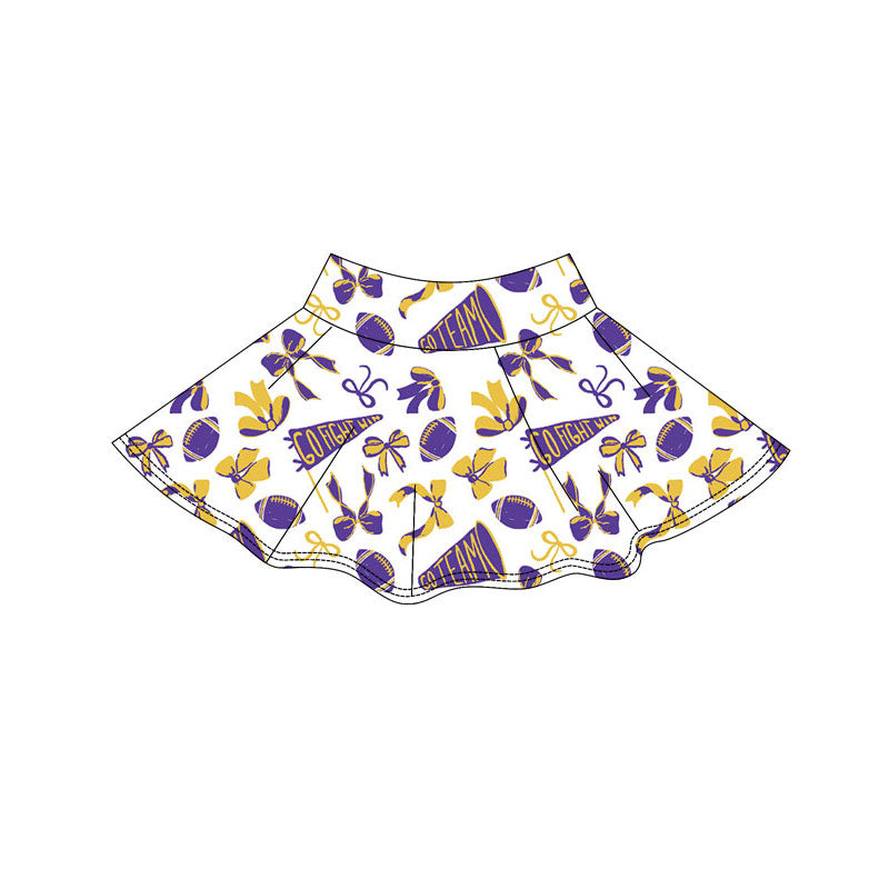 Baby Girls Purple Yellow Bows Footballs Go Team Yoga Skirt Shorts Bottom Preorder