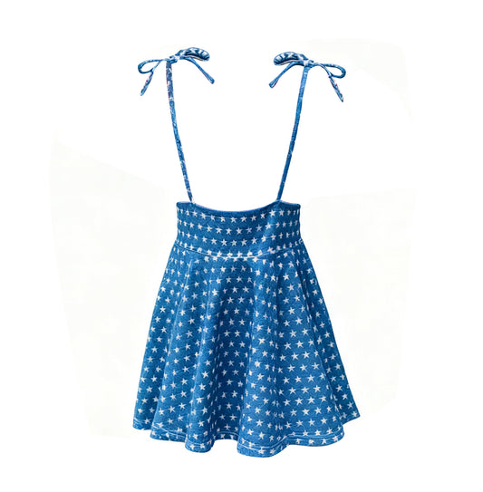 Baby Girls Blue Strap Stars Plaid July 4th Knee Length Dresses Preorder
