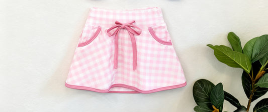 Baby Girls Pink Checked Bows Pockets Yoga Skirt Shorts Bottom Preorder