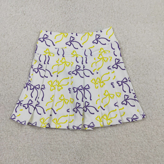 Baby Girls Purple Yellow Bows Yoga Active Pleated Skirt Shorts Bottom