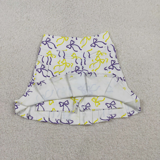 Baby Girls Purple Yellow Bows Yoga Active Pleated Skirt Shorts Bottom