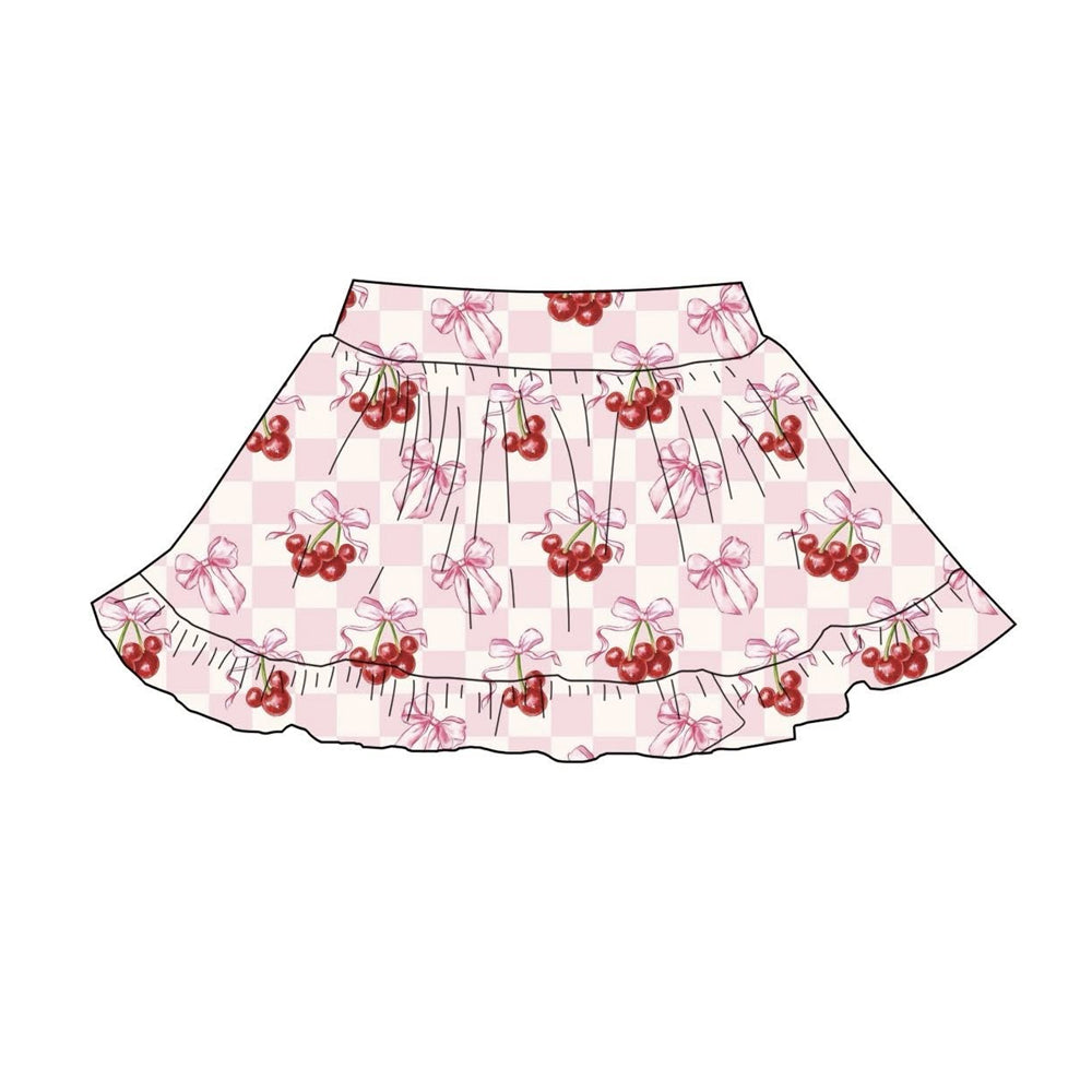 Baby Girls Pink Checked Bows Cherry Yoga Ruffle Skirt Shorts Bottom Preorder