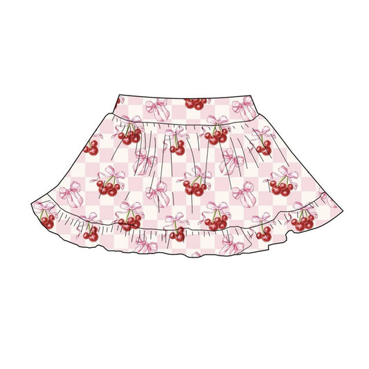 Baby Girls Pink Checked Bows Cherry Yoga Ruffle Skirt Shorts Bottom Preorder