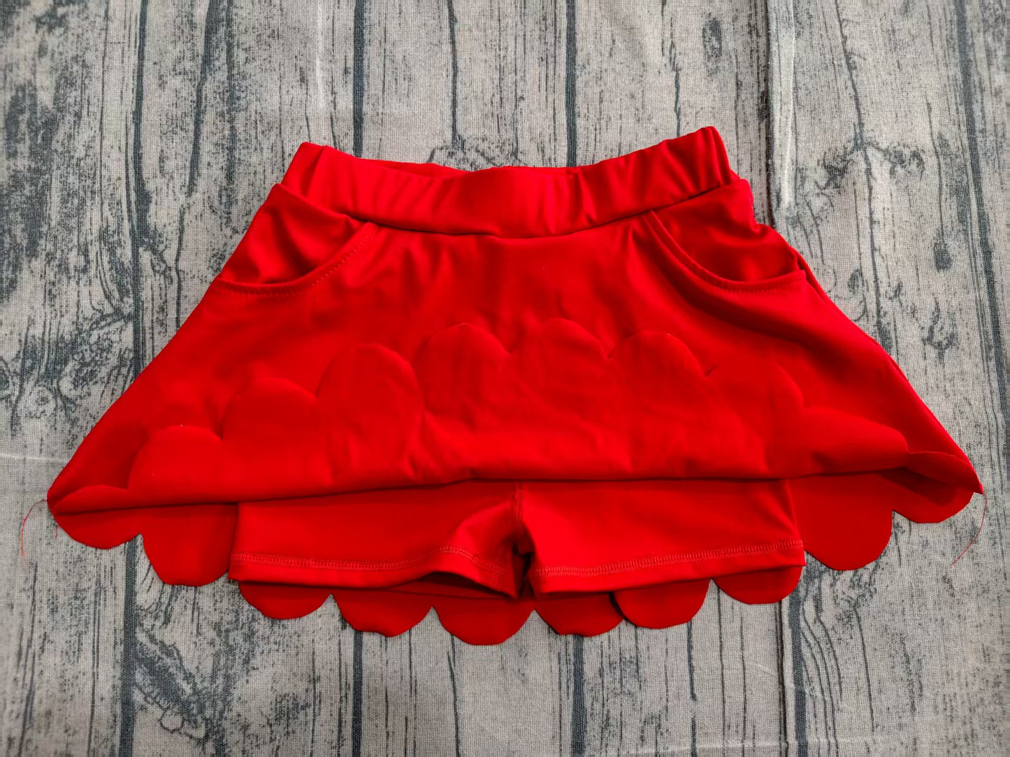 Baby Girls Red Pockets Yoga Active Scallop Skirt Shorts Bottom