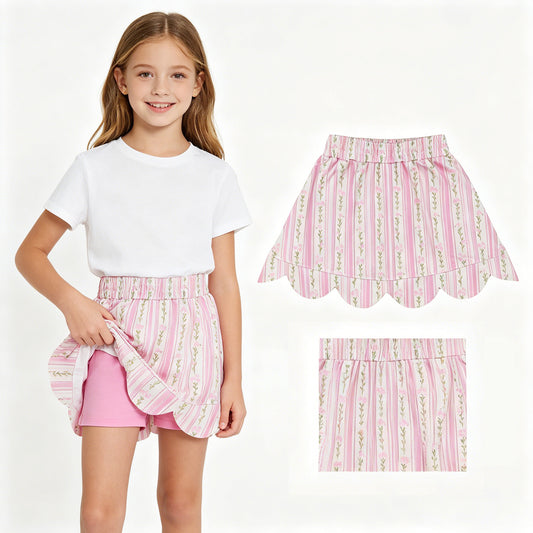 Baby Girls Pink Bows Flowers Stripe Scallop Skirt Shorts Bottom