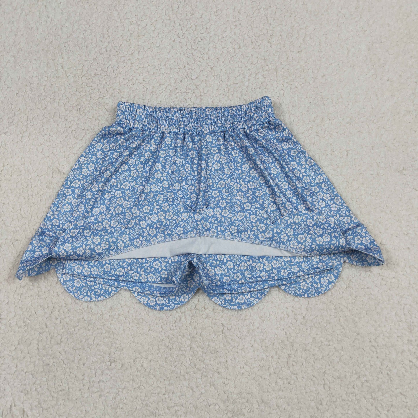 Baby Girls Blue Small Flowers Scallop Skirt Shorts Bottom