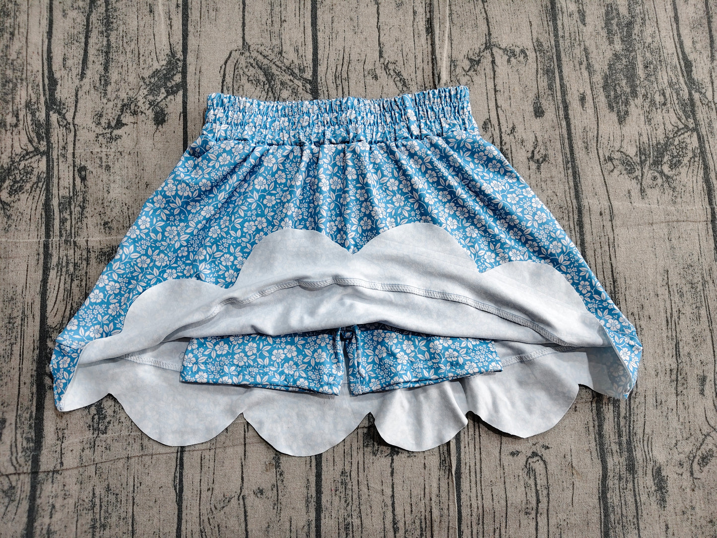 Baby Girls Blue Small Flowers Scallop Skirt Shorts Bottom