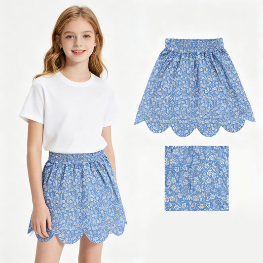 Baby Girls Blue Small Flowers Scallop Skirt Shorts Bottom
