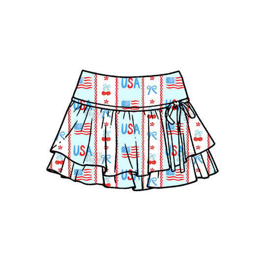 Baby Girls USA Bows Stripe 4th of July Yoga Active Skirt Shorts Bottom Preorder
