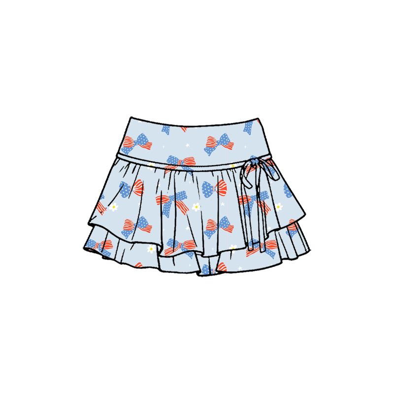 Baby Girls Blue Flower Flag Bows 4th of July Yoga Active Skirt Shorts Bottom Preorder