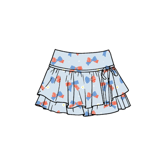 Baby Girls Blue Flower Flag Bows 4th of July Yoga Active Skirt Shorts Bottom Preorder