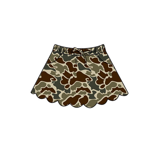 Baby Girls Southern Dark Khaki Camo Scallop Pockets Skirt Shorts Bottom Preorder
