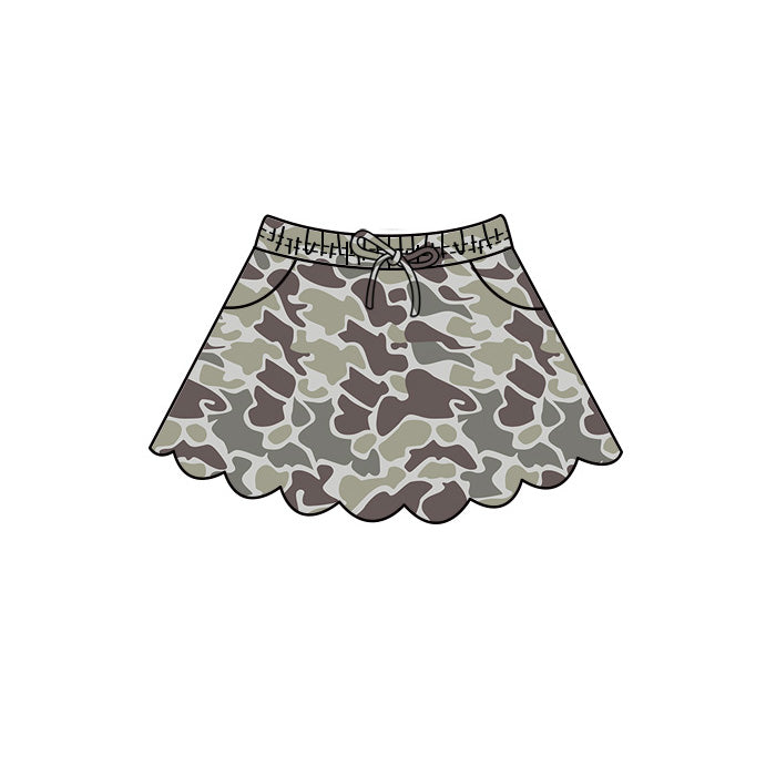 Baby Girls Southern Dark Grey Camo Scallop Pockets Skirt Shorts Bottom Preorder