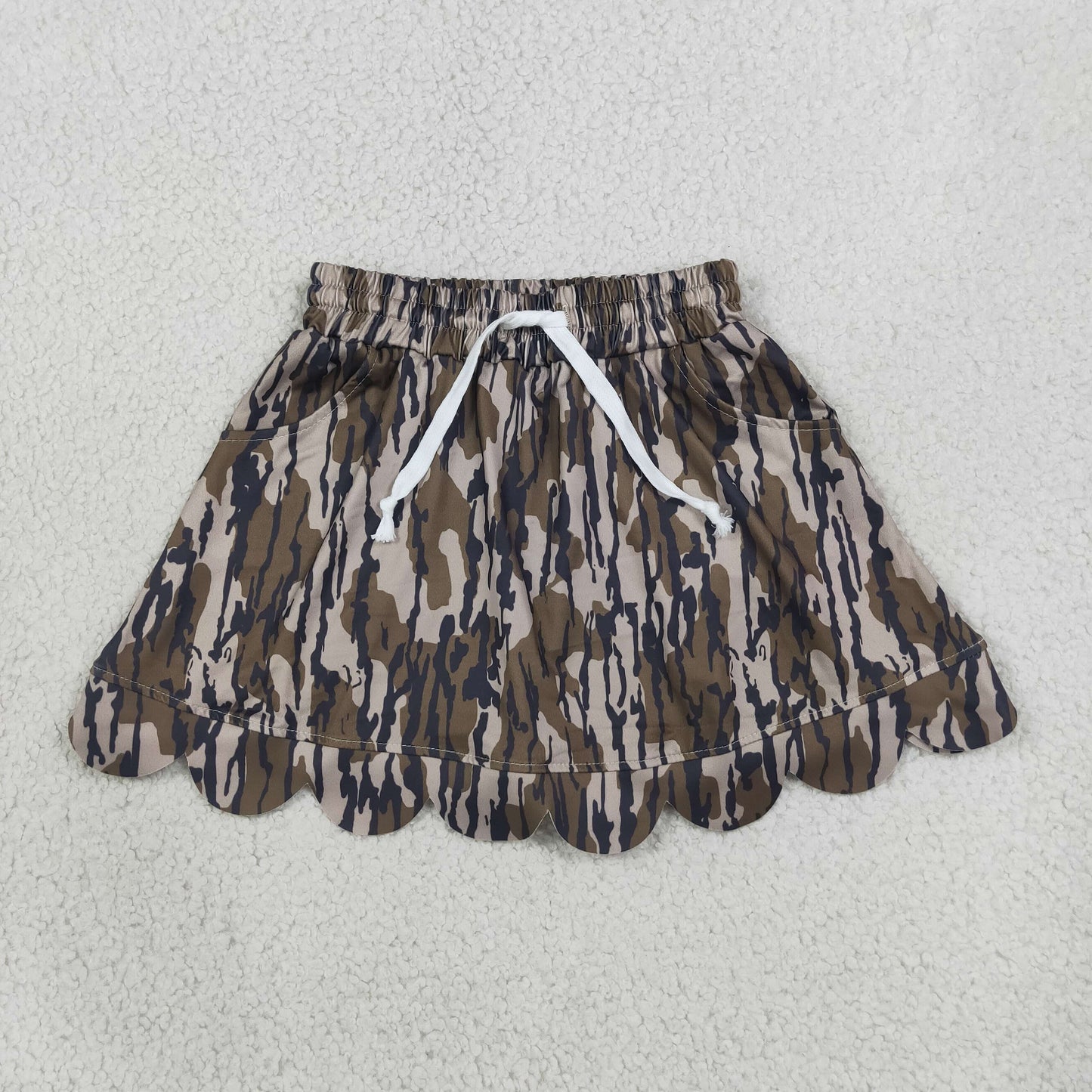 Baby Girls Southern Olive Wood Camo Scallop Pockets Skirt Shorts Bottom