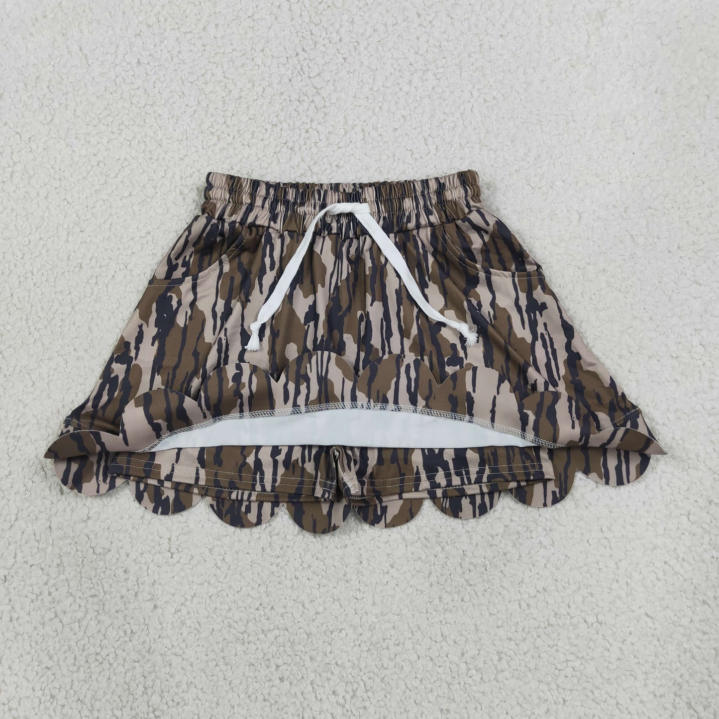 Baby Girls Southern Olive Wood Camo Scallop Pockets Skirt Shorts Bottom