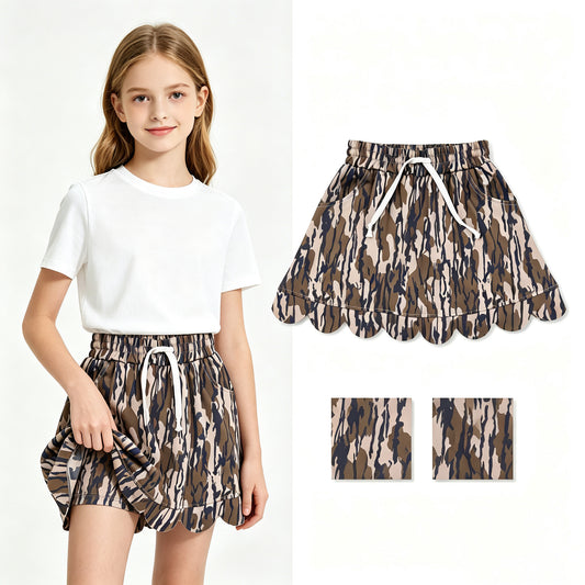 Baby Girls Southern Olive Wood Camo Scallop Pockets Skirt Shorts Bottom