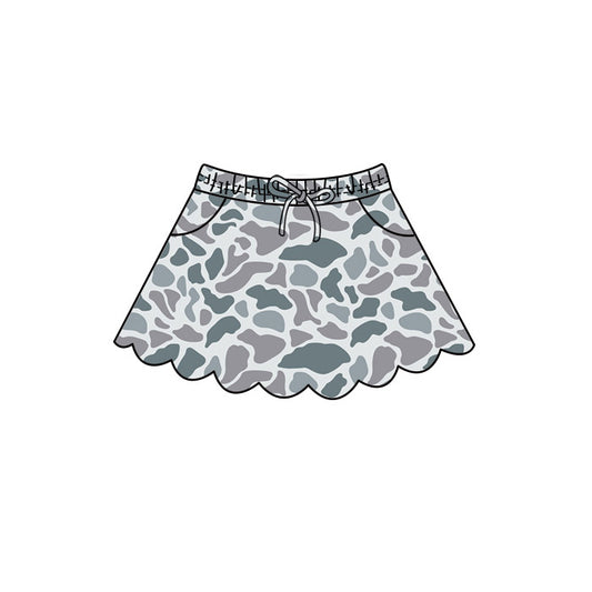 Baby Girls Southern Light Grey Camo Scallop Pockets Skirt Shorts Bottom Preorder