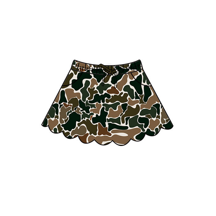 Baby Girls Southern Dark Brown Camo Scallop Pockets Skirt Shorts Bottom Preorder
