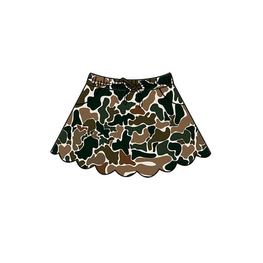 Baby Girls Southern Dark Brown Camo Scallop Pockets Skirt Shorts Bottom Preorder