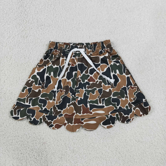 Baby Girls Dark Brown Camo Scallop Pockets Skirt Shorts Bottom