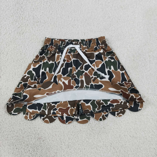 Baby Girls Dark Brown Camo Scallop Pockets Skirt Shorts Bottom