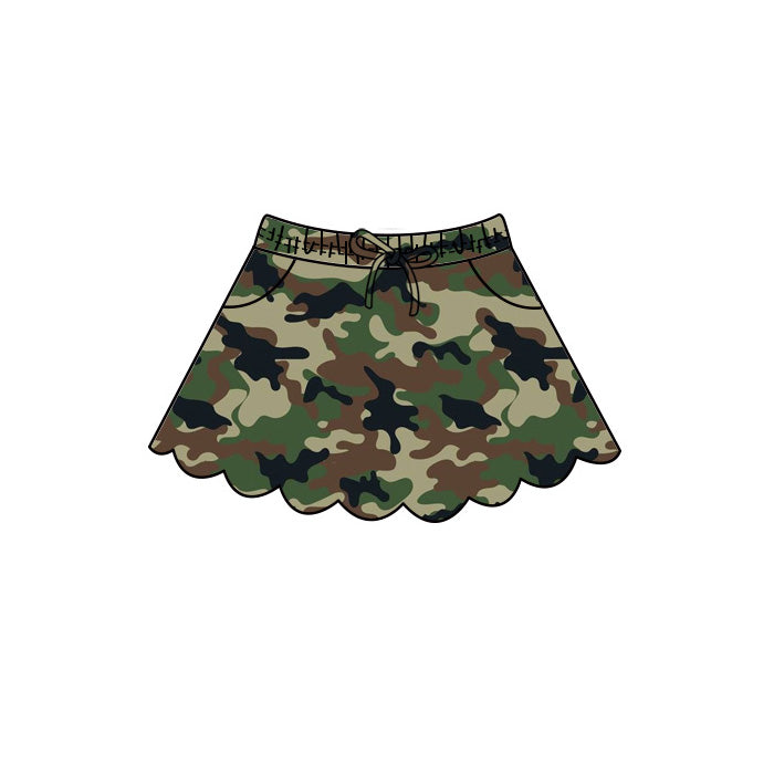 Baby Girls Southern Green Camo Scallop Pockets Skirt Shorts Bottom Preorder