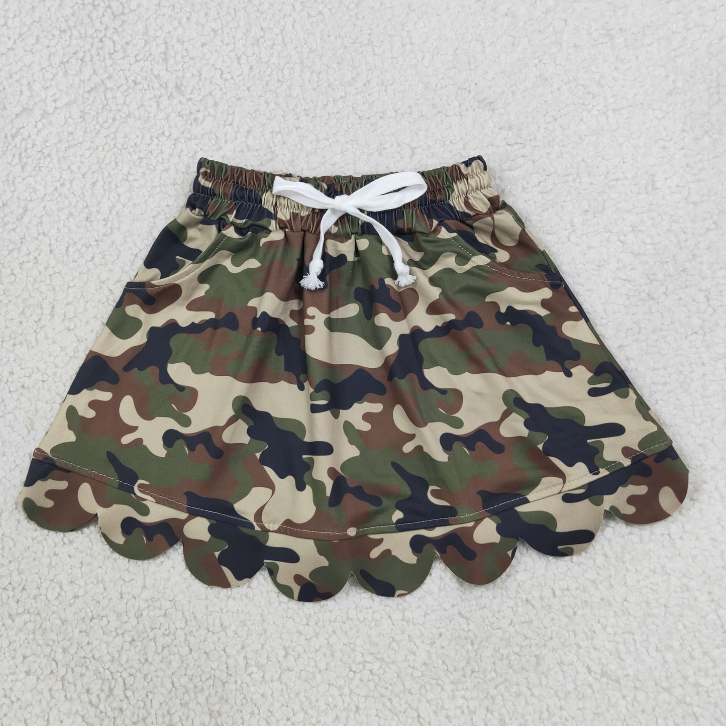 Baby Girls Southern Green Camo Scallop Pockets Skirt Shorts Bottom