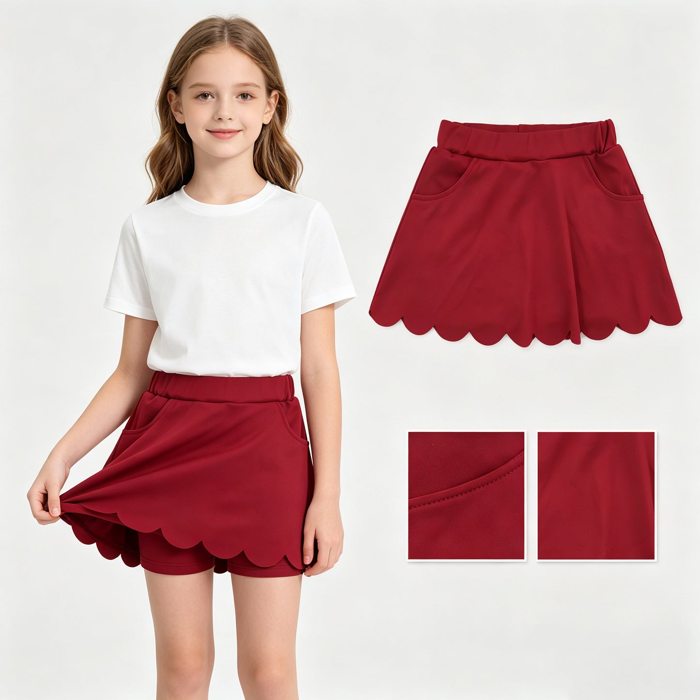 Baby Girls Maroon Scallop Yoga Active Skirt Shorts Bottom