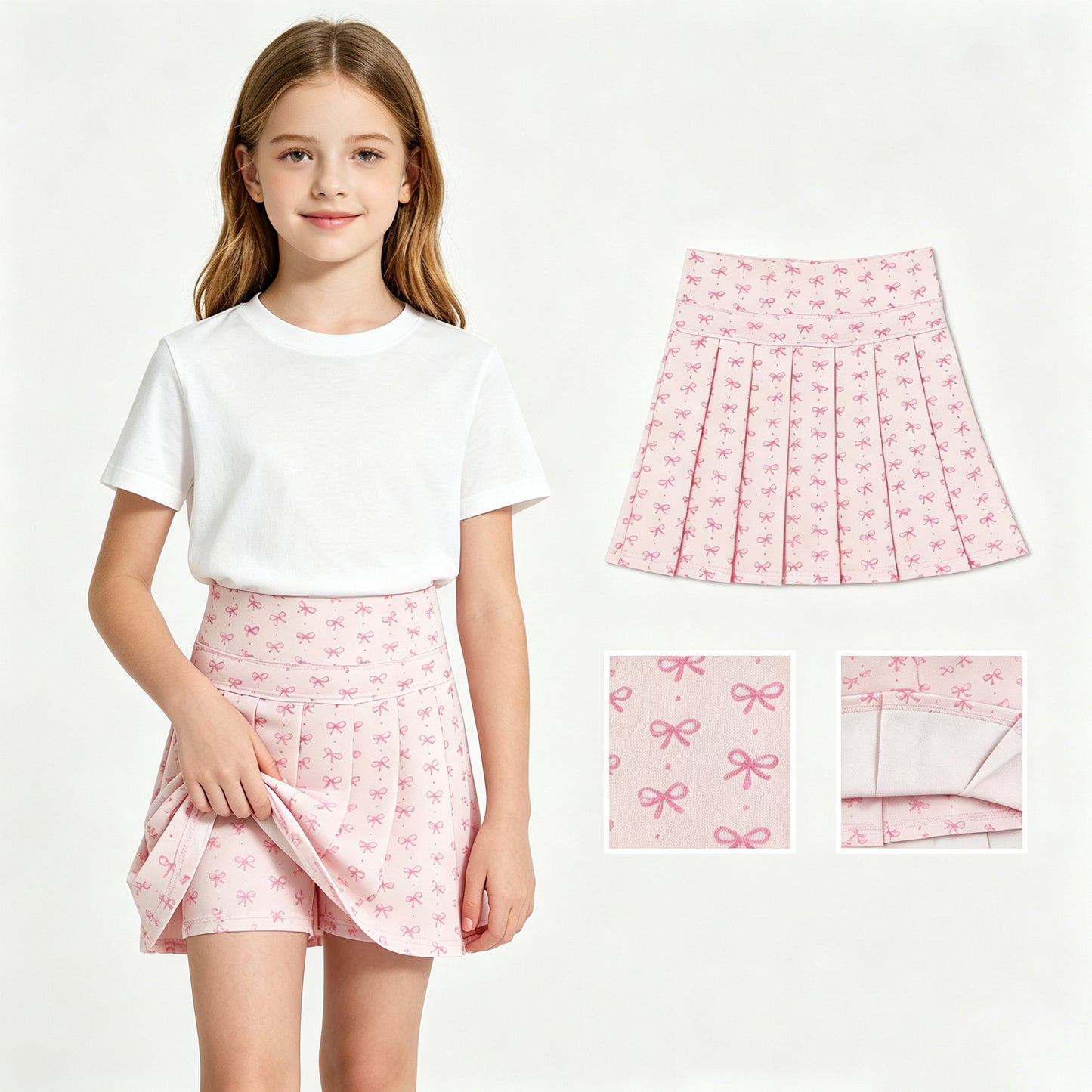 Baby Girls Pink Bows Polka Dots Yoga Active Pleated Skirt Shorts Bottom