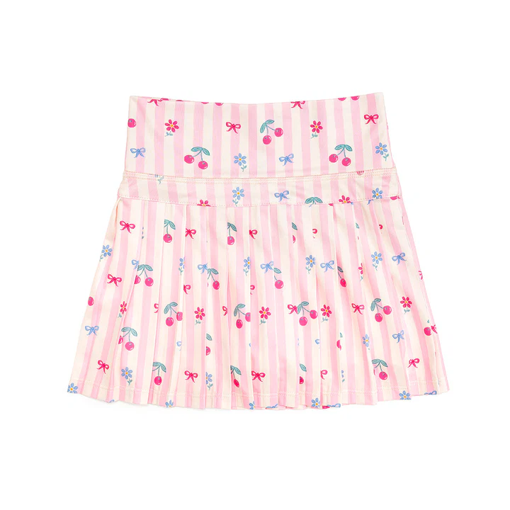 Baby Girls Pink Stripe Cherry Flowers Yoga Active Pleated Skirt Shorts Bottom Preorder