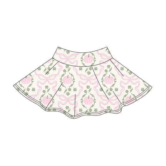 Baby Girls Pink Bows Pumpkins Checked Fall Yoga Active Skirt Shorts Bottom Preorder