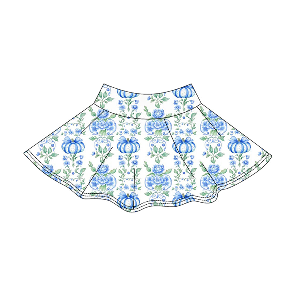 Baby Girls Blue Flowers Pumpkins Fall Yoga Active Skirt Shorts Bottom Preorder