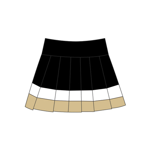 Preorder moq 5 Baby Girls Black Gold Stripe Yoga Active Pleated Skirt Short Bottoms