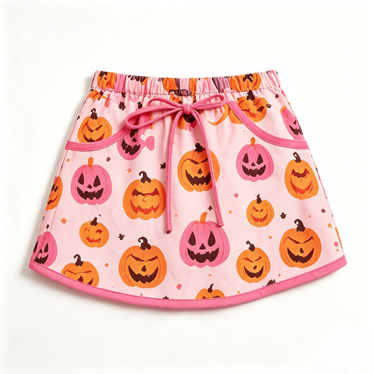 Preorder moq 5 Baby Girls Ghost Pumpkins Halloween Yoga Active Pockets Skirt Short Bottoms