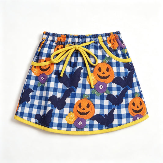 Preorder moq 5 Baby Girls Ghost Pumpkins Bats Halloween Yoga Active Pockets Skirt Short Bottoms