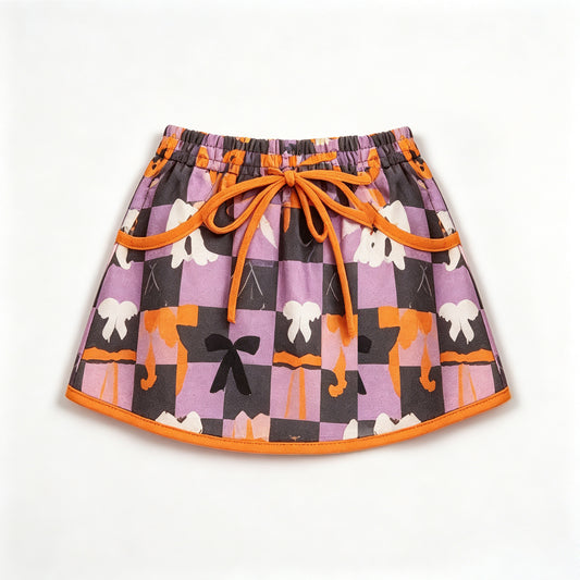 Preorder moq 5 Baby Girls Ghost Bows Halloween Yoga Active Pockets Skirt Short Bottoms