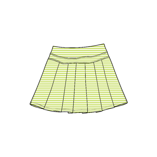 Preorder moq 5 Baby Girls Green Stripe Yoga Active Pleated Skirt Shorts Bottom