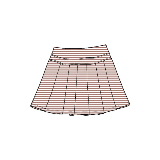 Preorder moq 5 Baby Girls Khaki Stripe Yoga Active Pleated Skirt Shorts Bottom