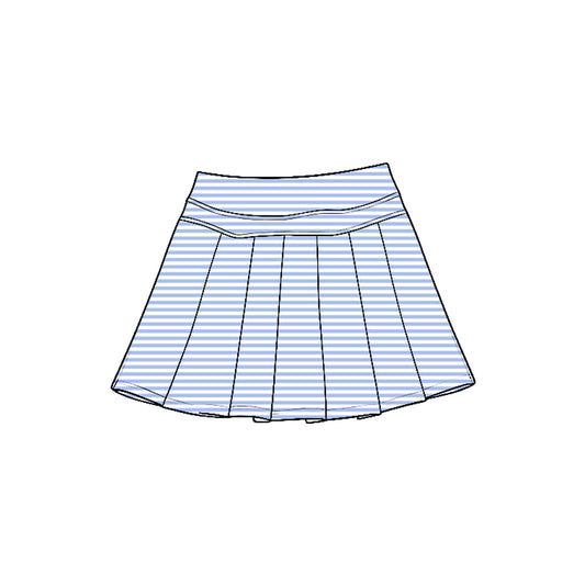 Preorder moq 5 Baby Girls Blue Stripe Yoga Active Pleated Skirt Shorts Bottom