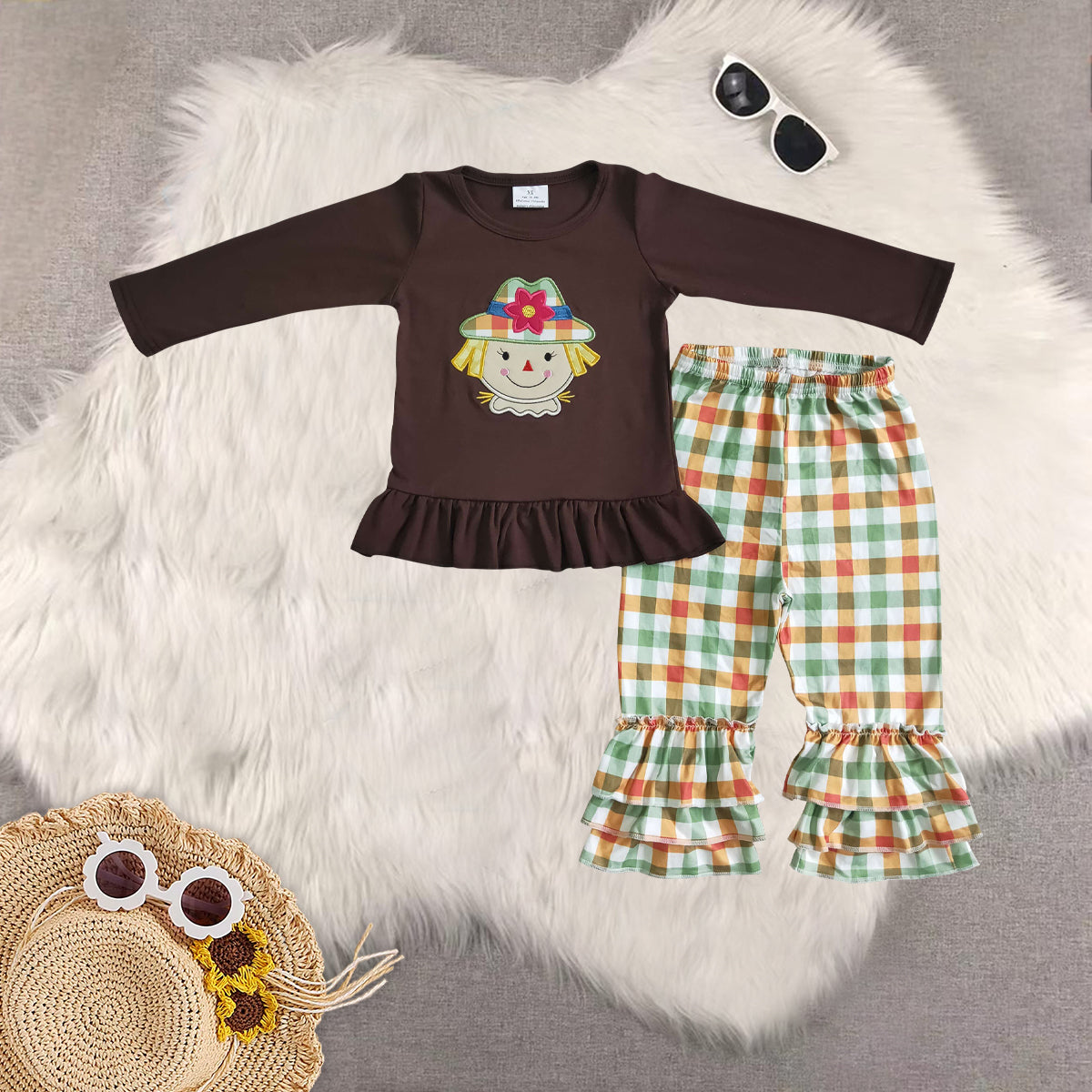 Sibling Baby Kids Scarecrow Fall Pants Clothes Sets Rompers