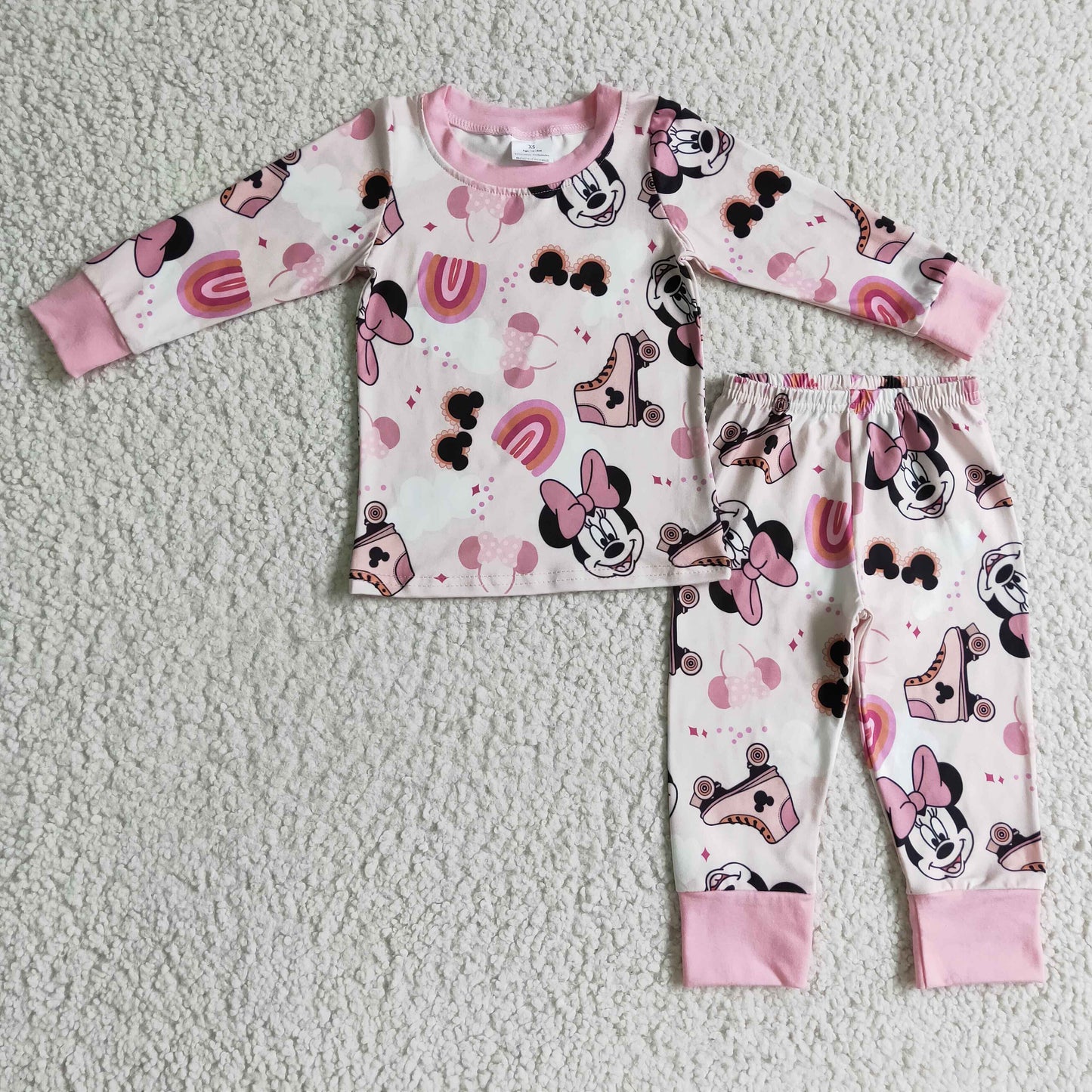 Baby Girls Cartoon Pink Pajamas Clothes Sets